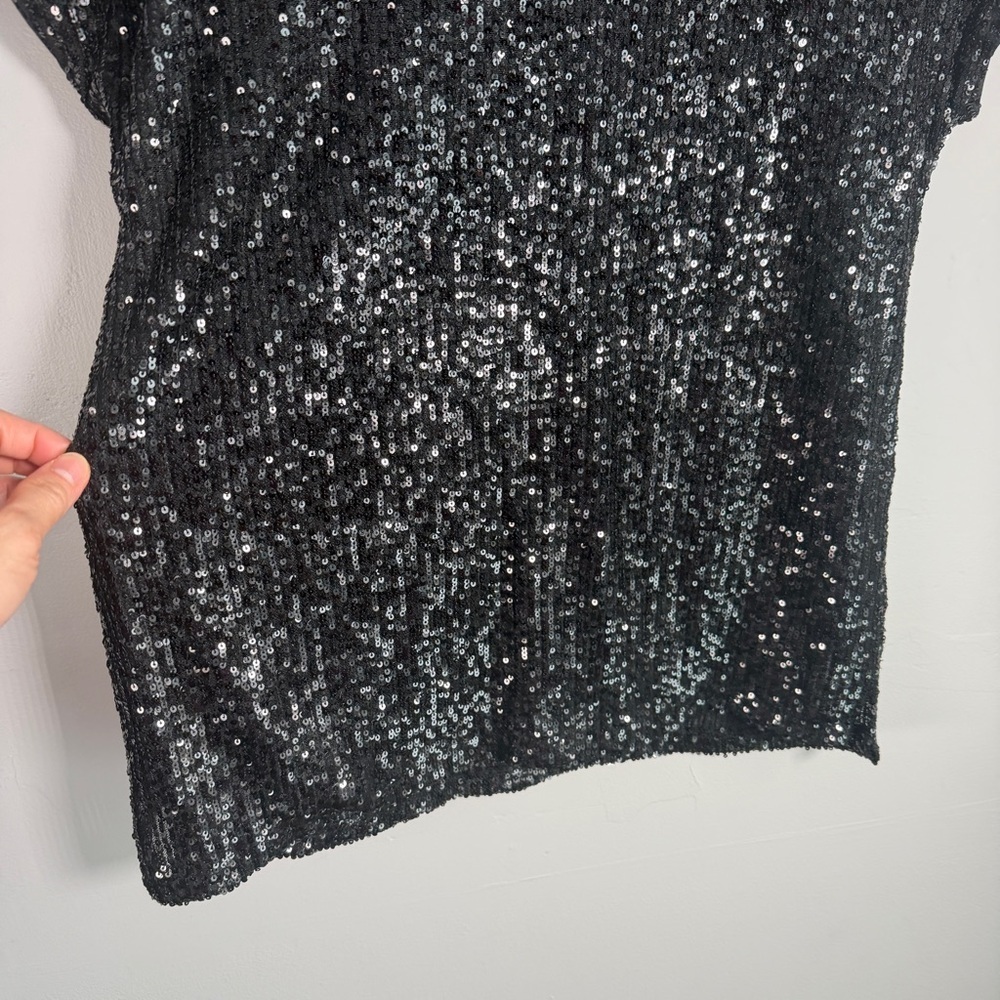 Cable & Gauge Sequined Cap Sleeve Glam Indie Festive Top SMALL Jet Black - Picture 9 of 11